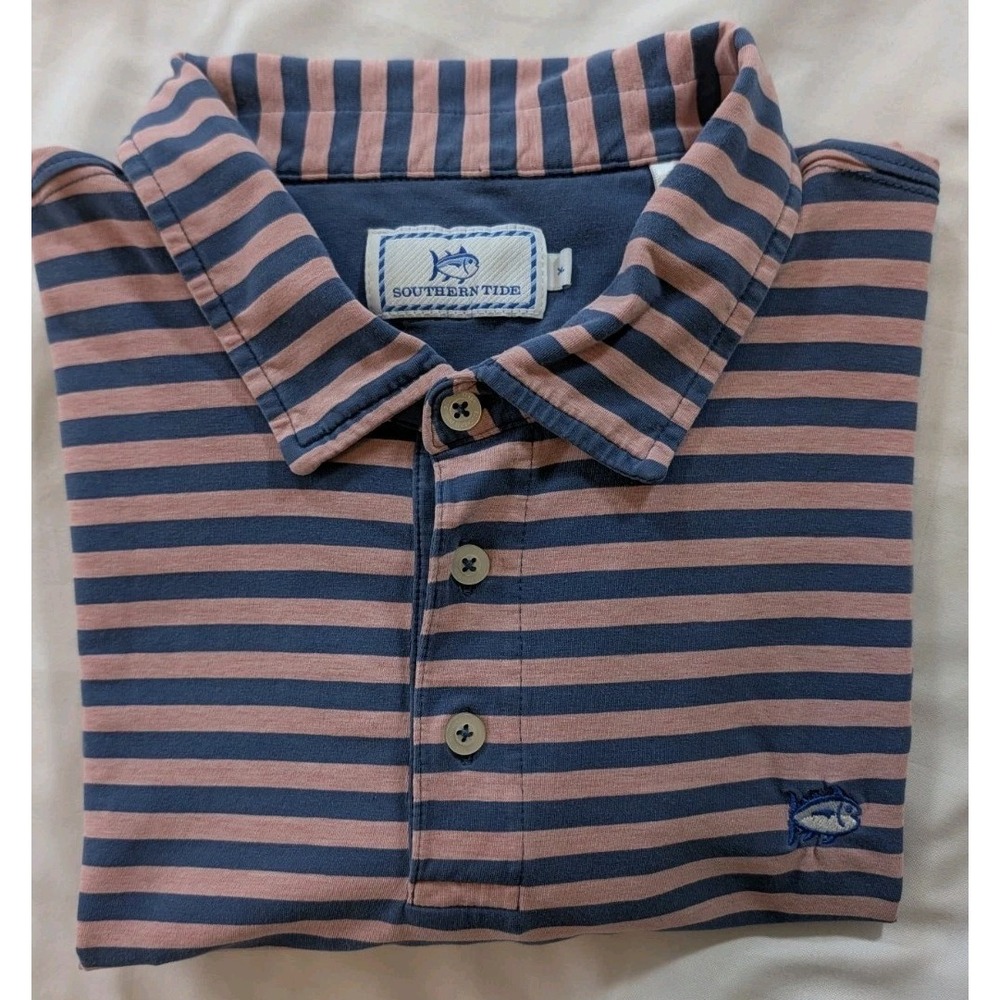 Southern Tide Skipjack Polo Shirt Men's XL Blue/Pink Stripe